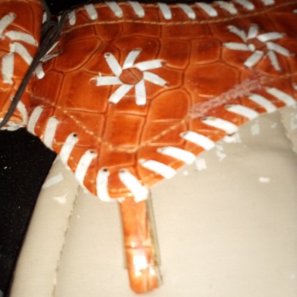 Vintage NWOT Women's  Whipped-stitch Upper Leather Sandals Orange/White size 7 - Picture 4 of 9